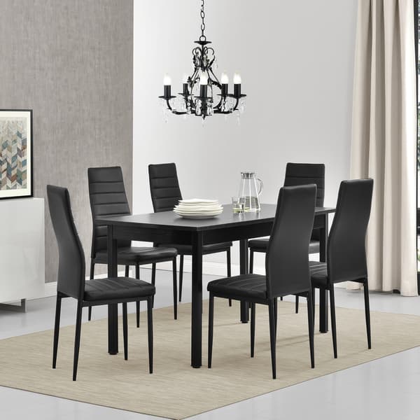 [en.casa]® Moderni ruokailuryhmä - pöytä + 6 tekonahkaa tuolia (musta)