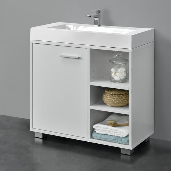 [en.casa]® Tvättställsunderskåp Narvik med dörr och 3 hyllplan-55,6x60x31cm-melaminbelagd spånskiva-vit