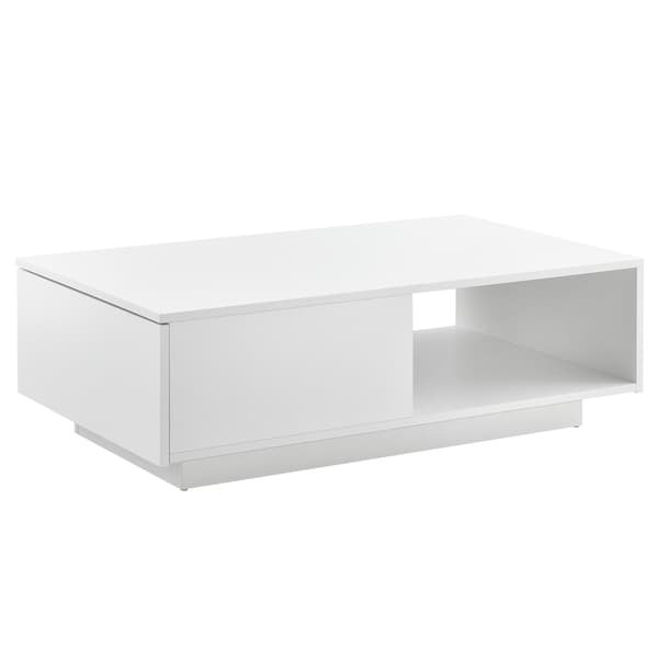 [en.casa]® Soffbord Biskra-95x55x31cm-vit högglans-med låda-melaminbelagd spånskiva