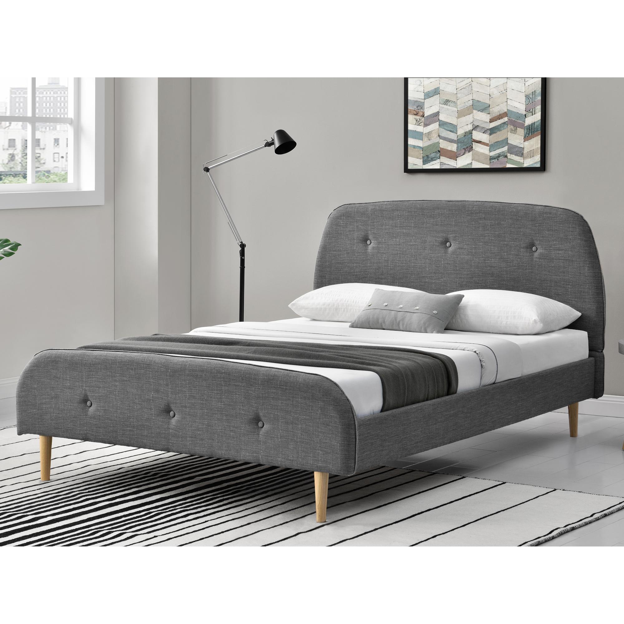 Corium® Klädd sängstomme Albufeira inkl. ribbotten-200x160cm-linne-mörkgrå-med dekorativa knappar