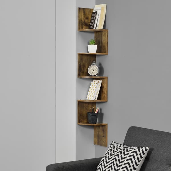 [en.casa]® Sicksack hylla-123x19,5x19,5cm-valnöt imitation-MDF-max. belastning. 15 kg