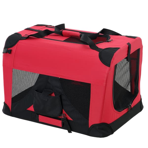 [pro.tec]® Transportväska för hund-Hundtransportbox-ihopfällbar-M-60x42x42cm-Röd