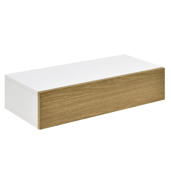 [en.casa]® Vägghylla / Sängbord med låda-vit / trä optik-50x24x12cm