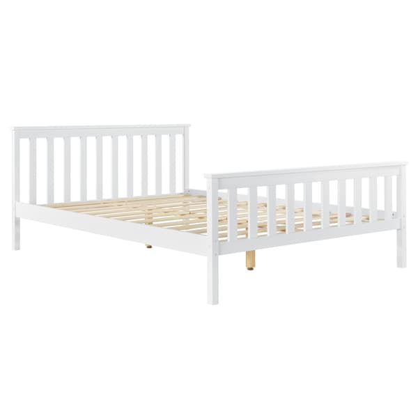 [en.casa] Sengeramme af fyrretræ med lamelbund - 200x140cm - fyrretræ - høj hovedgærde - max. belastning: 200 kg - hvid