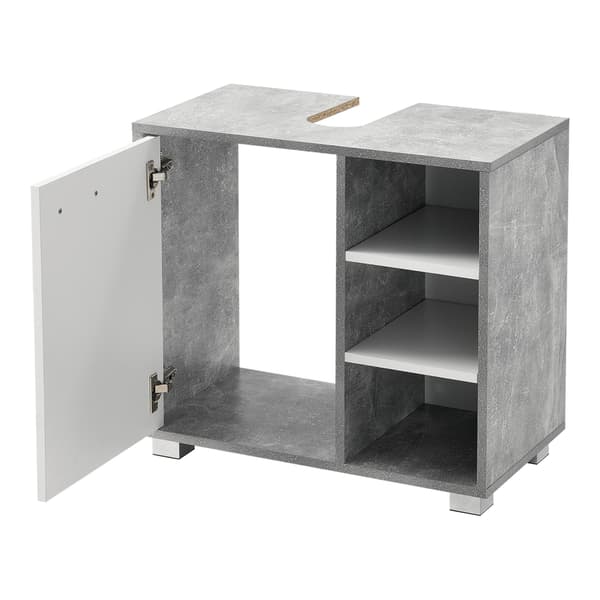 [en.casa]® Tvättställsunderskåp Narvik med dörr och 3 hyllplan-55,6x60x31cm-melaminbelagd spånskiva-betongkänsla-vit