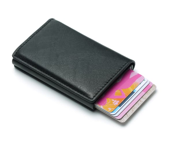 Red- RFID Beskyttelse tegnebog kortholderen 5pcs Cards (Ægte læder) -Uden Button