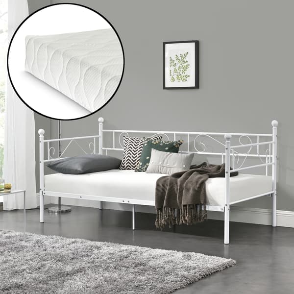 [en.casa]® Metalliristikkoinen vuodesohva 209cm x 96,5cm x 100cm valkoinen