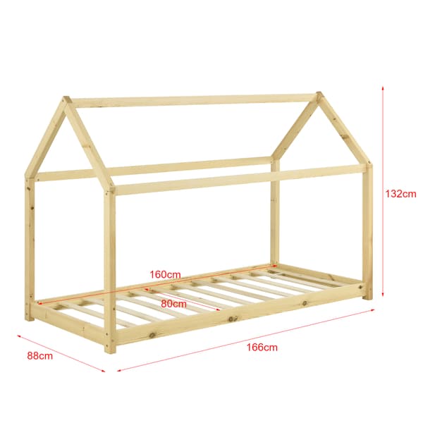 [en.casa]® Barn sängstomme Hemmet i "Hus" utförande inkl. ribbotten-160x80cm-furu-max.belastning: 70 kg