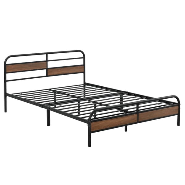 [en.casa]®Sängstomme Aarau i metall-Bäddmått:200x140cm-Total:207x144x85cm-pulverlackerat stål-spånskiva-svart matt-träfärgade detaljer