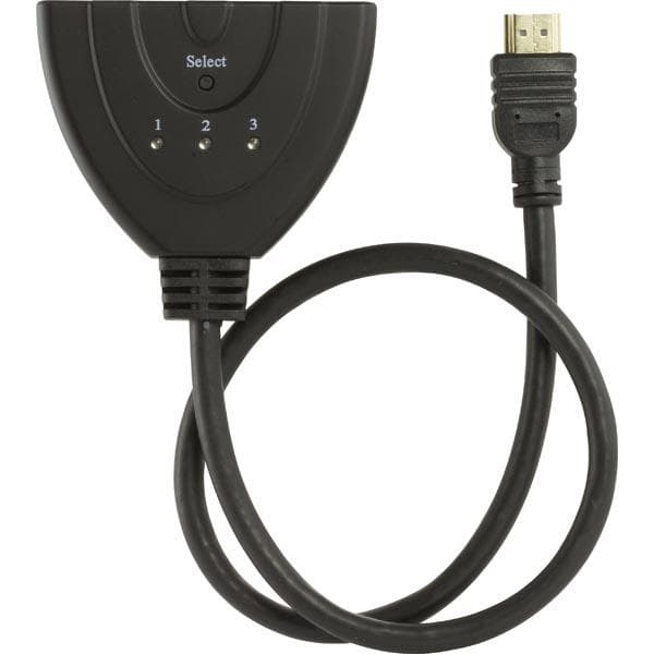 DELTACO HDMI Pigtail Switch, auto/manu HDMI-switch, tre til en, sort