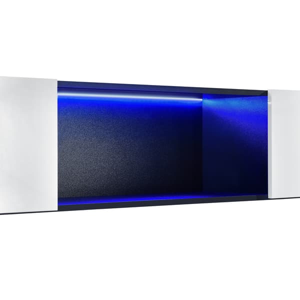 [en.casa]® Väggskåp Thabong med blå LED-150x30x30cm-melaminbelagd spånskiva-svart-vit högglans-max. belastning: 15 kg