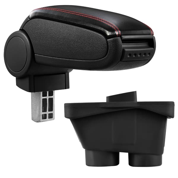 [pro.tec]® Armstöd till Peugeot 208 med integrerat fack - konstläder - svart med röd söm