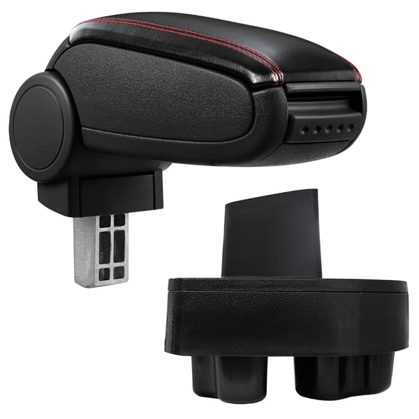 [pro.tec]® Armstöd till Opel Corsa C / Opel Combo C med integrerat fack - konstläder - svart med röd söm