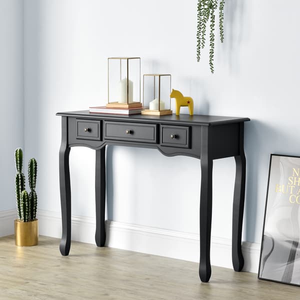 [en.casa] Sidobord-avlastningsbord-3 lådor-vintage-78x100x35cm-furu,MDF-svart