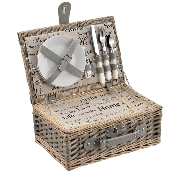 [casa.pro]® Picknickkorg-med integrerat kylbox, tallrikar, bestick-set för 2 personer-Grå-38x25x16