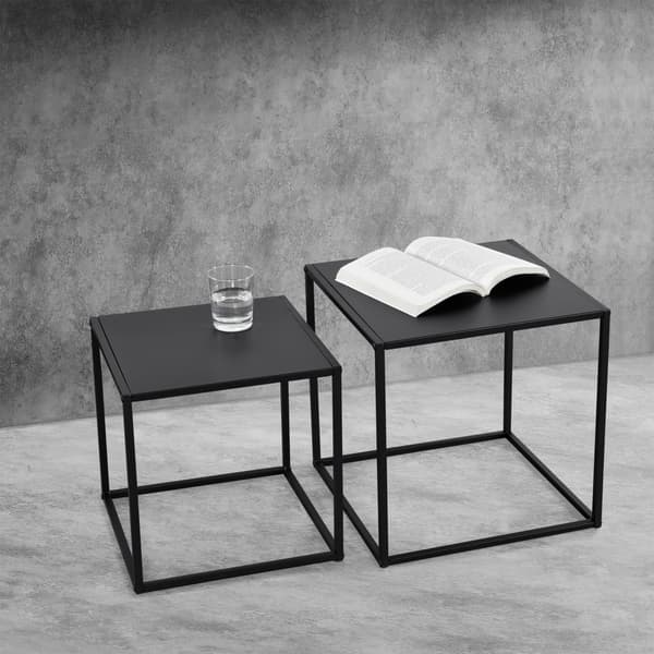 [en.casa]® Soffbord / Sidobord Ulrika-metall-40x40x40cm-35x35x35cm-reptålig-svart-matt