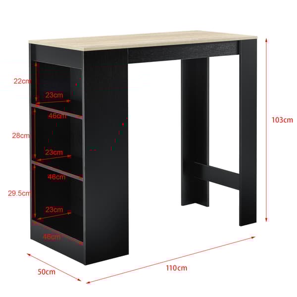 [en.casa] Elegant barbord med 3 hyllor-110x50x103cm-svart-ekfärgad