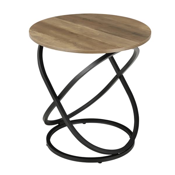 [en.casa] Sofabord Sidebord Lumsden - 61x59cm - metal/spånplade - rund - sort/træ optik
