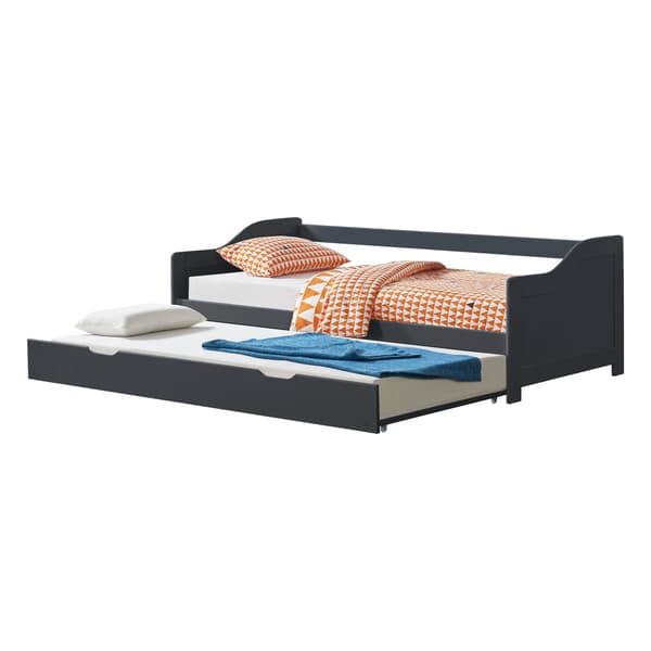[en.casa] Bäddsoffa med utdragbar undersäng-205x97x66cm-furu-mörkgrå