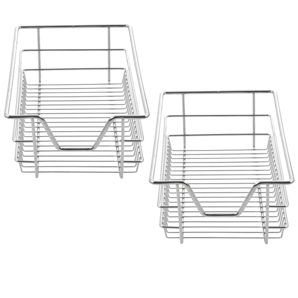 [en.casa]® Trådback med teleskopiska utdragsskenor-set 2-37x44x14cm-förkromad metall-silver-max.belastning 20 kg