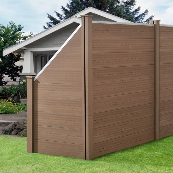 [neu.holz]® WPC Staket set med stolpe: fyrkantig, lutad-183x625cm-brun