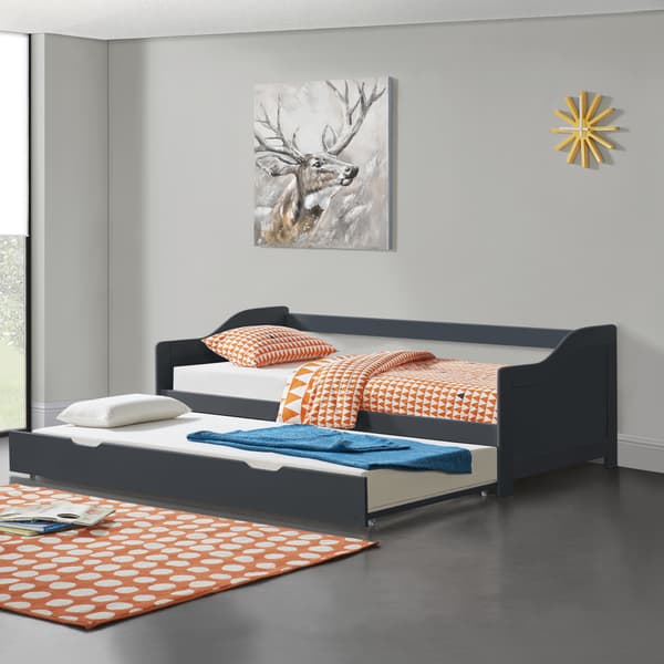 [en.casa] Bäddsoffa med utdragbar undersäng-205x97x66cm-furu-mörkgrå