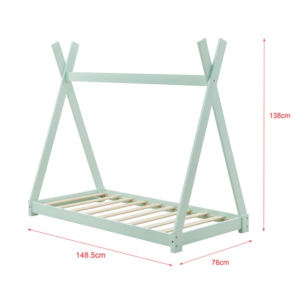[en.casa]® Barnsäng tipitält inkl. madrass-140x70cm-mintfärgad-furu