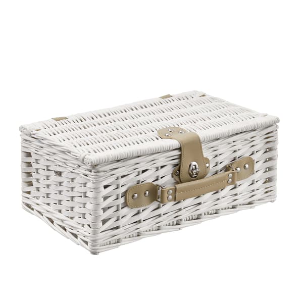 [casa.pro]® Piknik kurv med inkluderet køleboks, tallerkener og bestik - 38x25x16cm - sæt for 2 personer - hvid