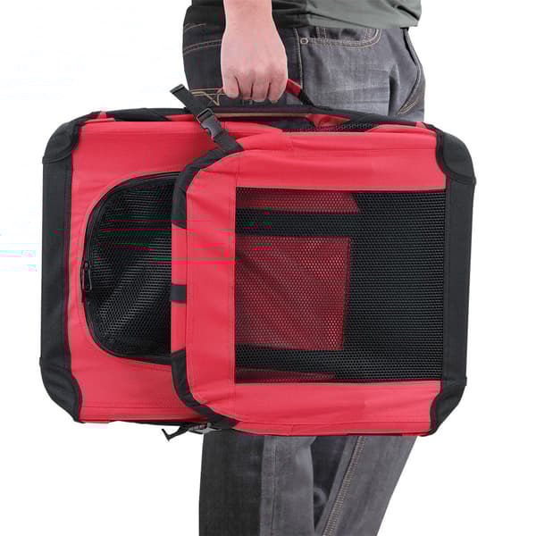 [pro.tec]® Transportväska för hund-Hundtransportbox-ihopfällbar-M-60x42x42cm-Röd