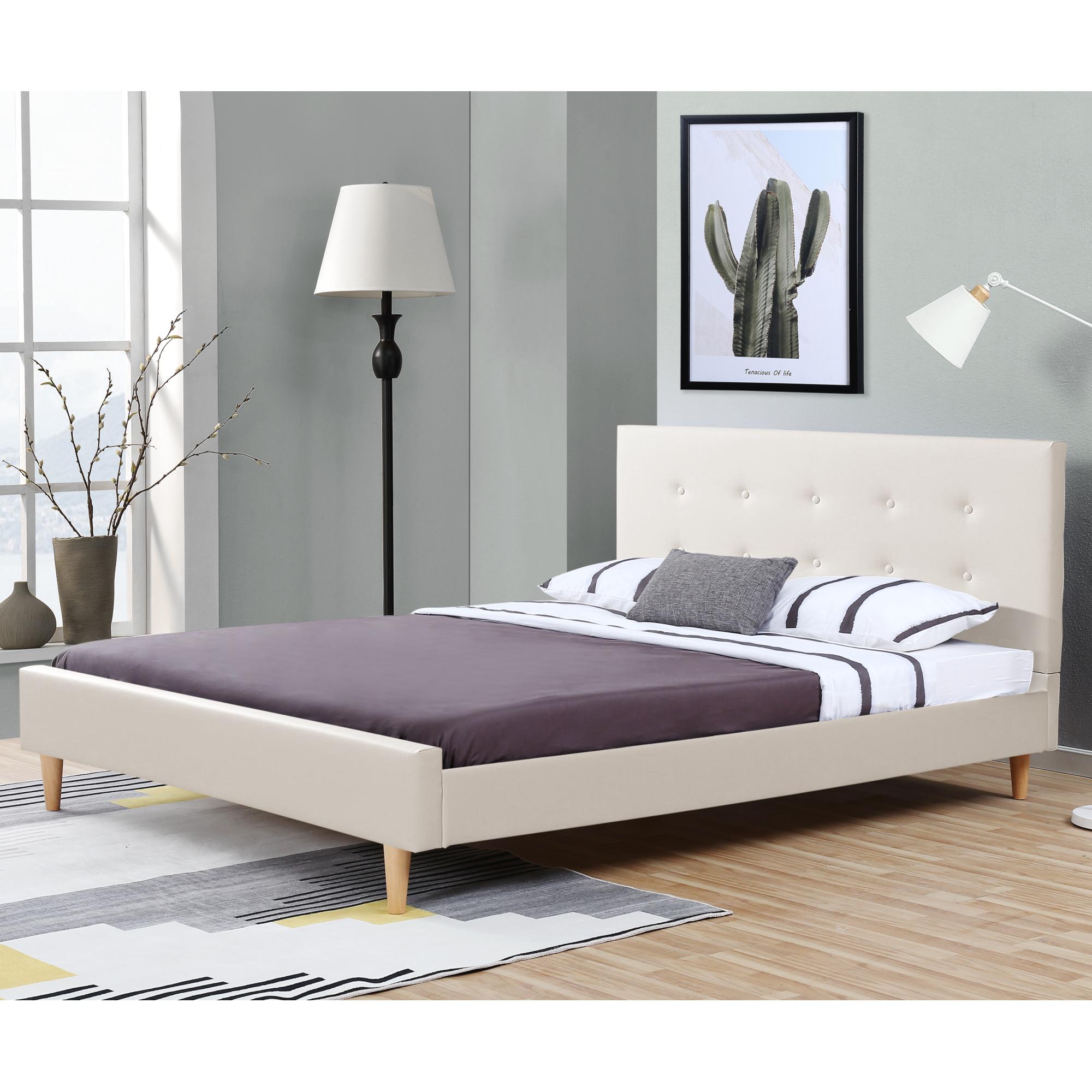 Corium® Klädd sängstomme Estoril inkl. ribbotten-200x180cm-konstläder-vit matt-med dekorativa knappar