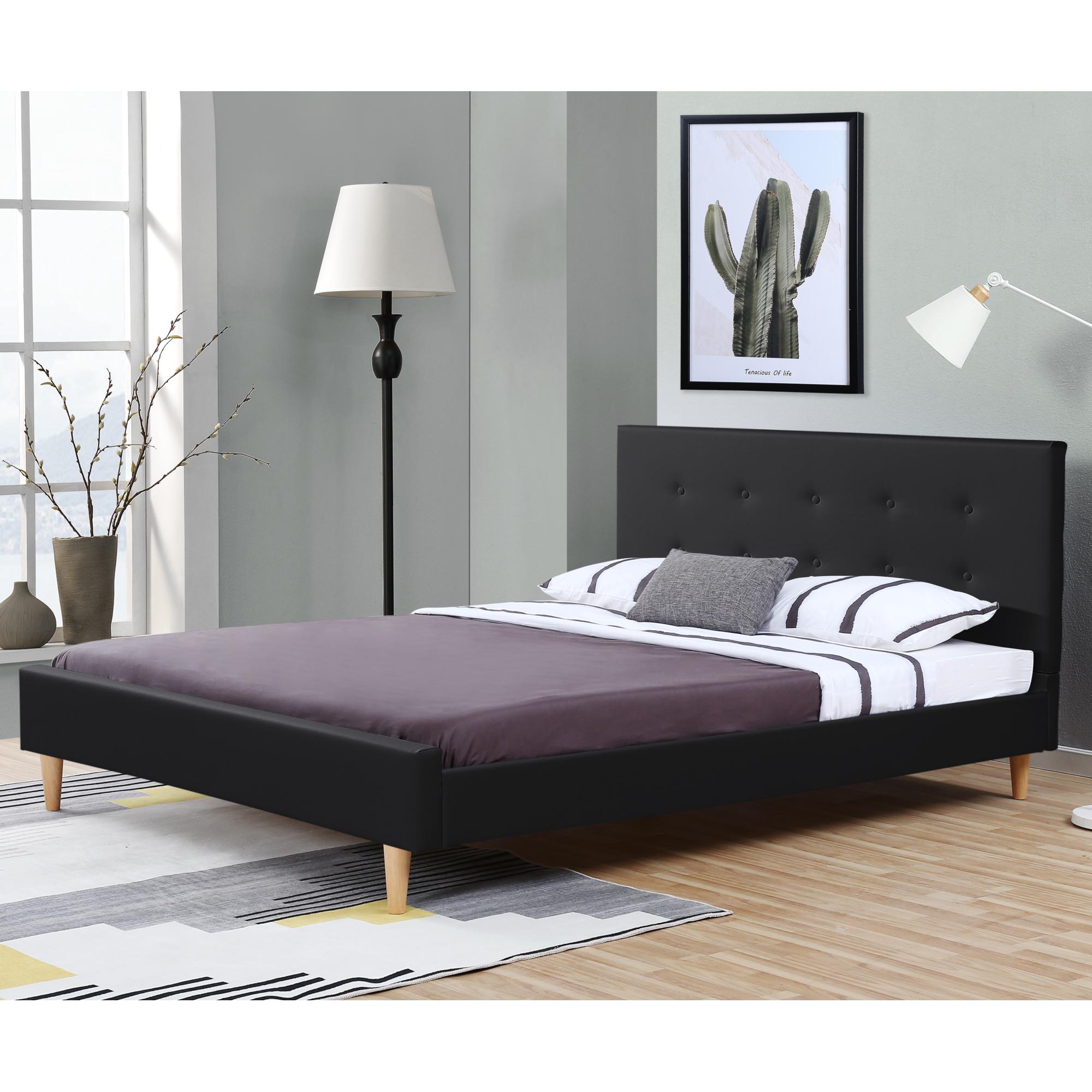 Corium® Klädd sängstomme Estoril inkl. ribbotten-200x180cm-konstläder-svart matt-med dekorativa knappar