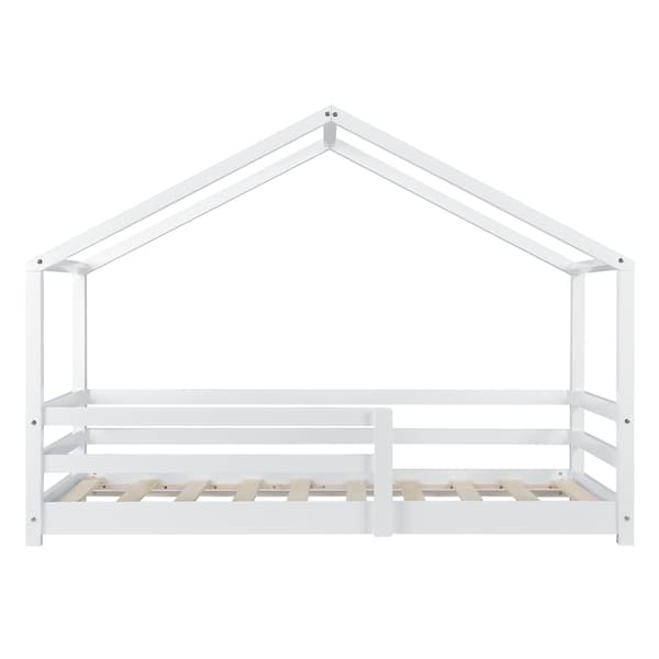 [en.casa]® Barn sängstomme Astrid i "Hus" utförande inkl. ribbotten-145x77x128cm-furu-vit matt (lack)-bäddmått:140x70cm