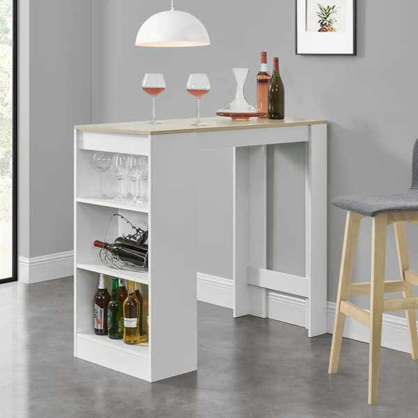 [en.casa] Elegant barbord med kopholder 110x50x103cm - krydsfiner - hvid/eg udseende