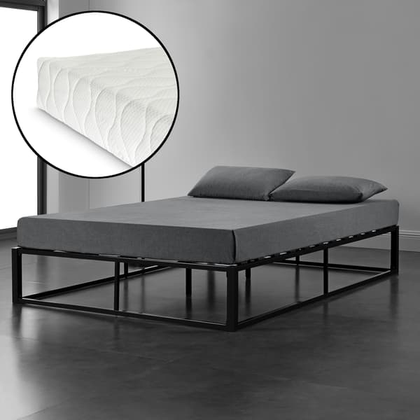 [en.casa]® Säng Bergkamen inkl. madrass-metall-140x200cm-stål-svart