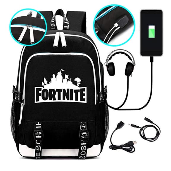 Fortnite Rygsæk - Vandtæt skoletaske med USB og hovedtelefoner