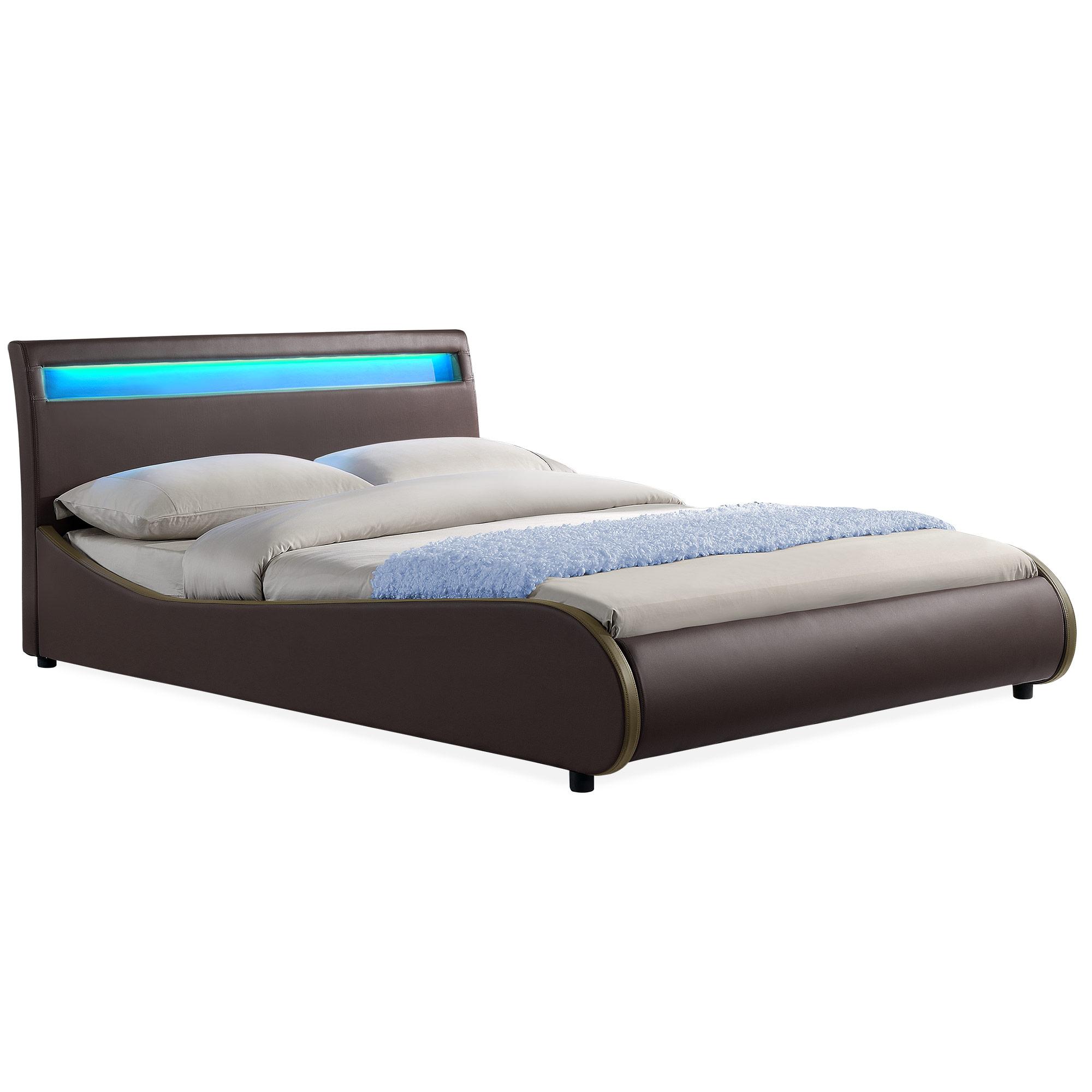Corium® Tyylikäs verhoiltu sänky PU tekonahka 221cm x 189cm tummanruskea, vaaleanruskealla reunalla