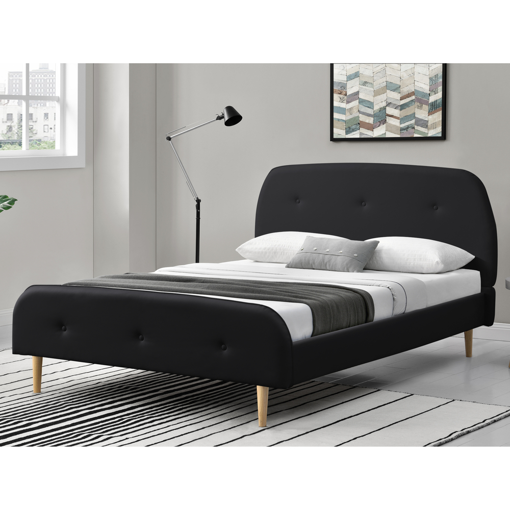 Bild av Corium® Klädd sängstomme Albufeira inkl. ribbotten-200x140cm-konstläder-svart matt-med dekorativa knappar