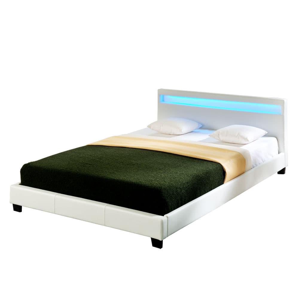 Corium® Moderni, tekonahalla verhoiltu parisänky - LED-tunnelmavalaisimella - 200x200 cm (valkoinen)