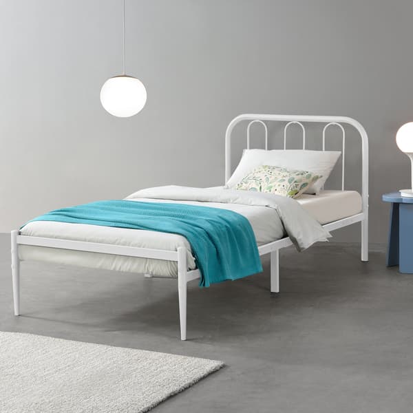 [en.casa]® Sängstomme Hanko i metall inkl. ribbotten-200x90-stål-vit (matt)-reptålig