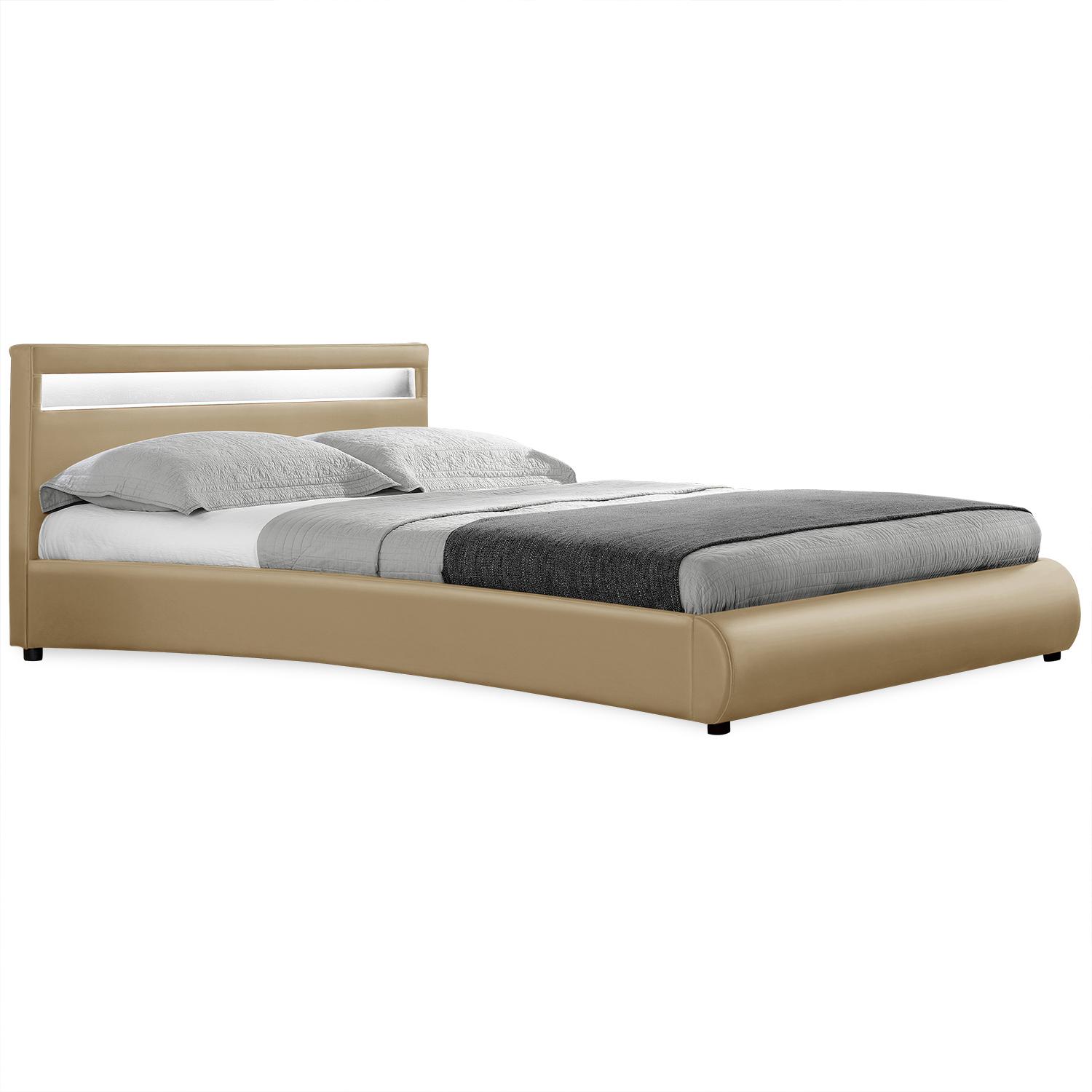 Corium® Moderni, tekonahalla verhoiltu parisänky - LED-tunnelmavalaisimella - 140x200 cm (beige)