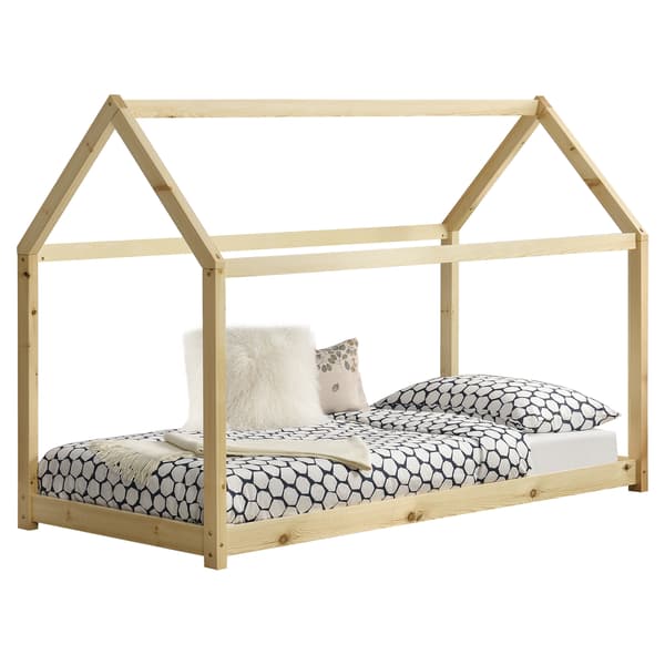 [en.casa]® Barn sängstomme Hemmet i "Hus" utförande inkl. ribbotten-140x70cm-furu-max.belastning: 50 kg