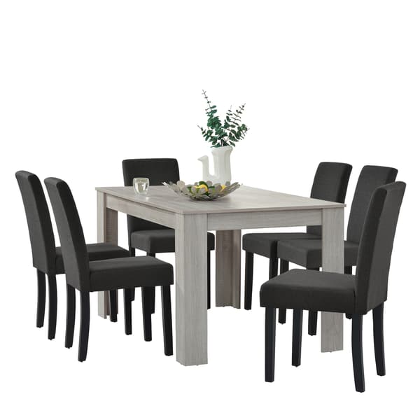 [en.casa]® Matbord Eskilstuna (ljus ek-140x90) och 6 stolar-mörkgrå