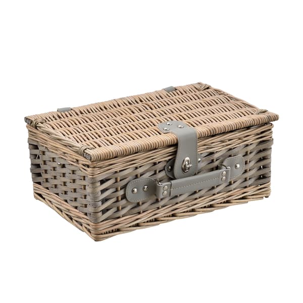 [casa.pro]® Piknik kurv med inkluderet køleboks, tallerkener og bestik - 38x25x16cm - sæt for 2 personer - grå