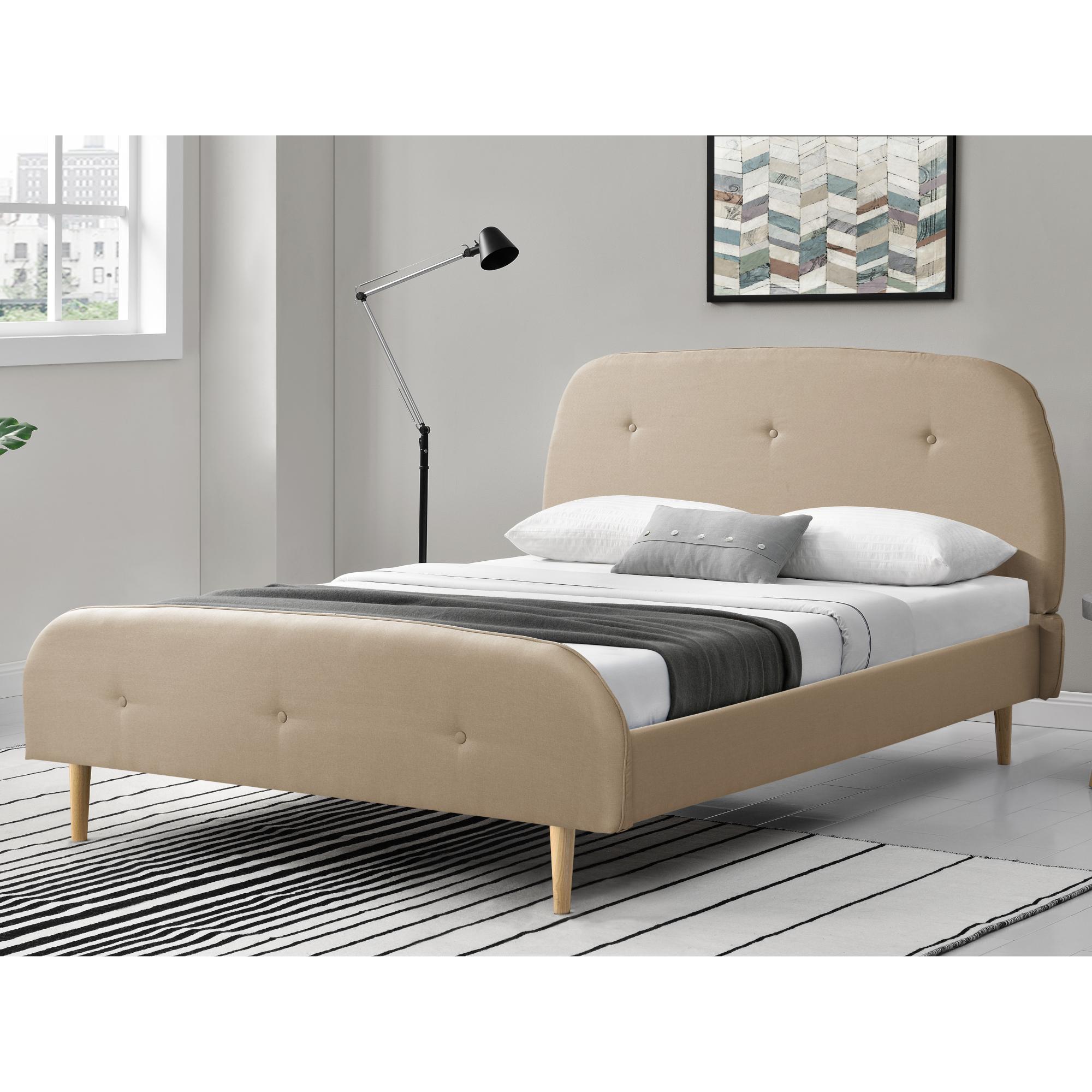 Corium® Klädd sängstomme Albufeira inkl. ribbotten-200x160cm-linne-creme-med dekorativa knappar