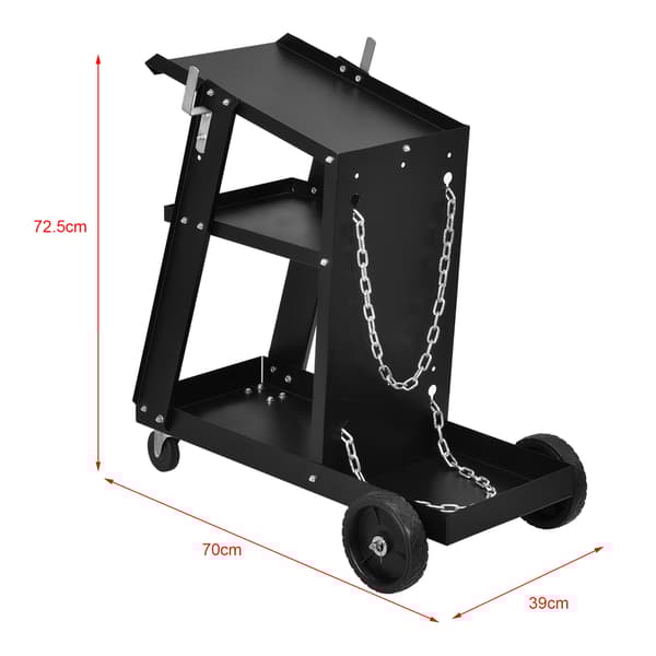 [pro.tec] Svetsvagn i stål-70,4x39x72,5cm-svart, lackad-max. belastning: ca. 40 kg-3 stora förvaringsytor och hållare för gasflaska