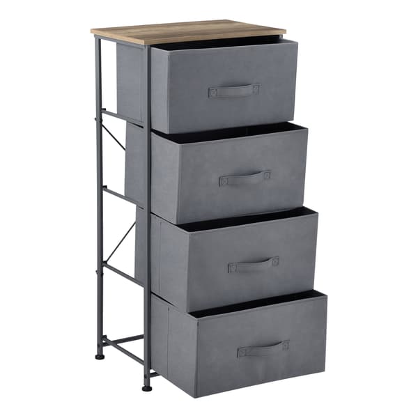 [pro.tec] Kommode med 4 skuffer - grå/træ udseende - 95x45x30cm