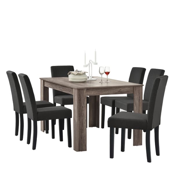 [en.casa]® Tyylikäs ruokailuryhmä, MDF-pinnoite / kangaspäällinen 140cm x 90cm x 77cm tammenvärinen (vintage) / harmaa