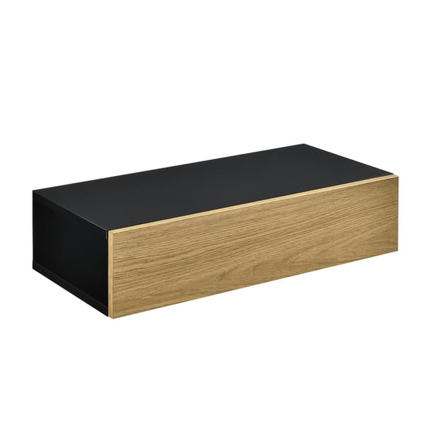[en.casa]® Væghylde / Sengebord med skuffe - sæt 2 stk. - sort / træ udseende - 50x24x12cm