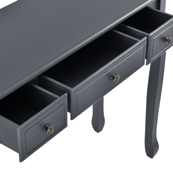 [en.casa] Sidobord-avlastningsbord-3 lådor-vintage-78x100x35cm-furu,MDF-mörkgrå