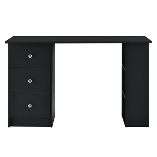 [en.casa]® Skrivbord Lemberg-120x49x72cm-svart-melaminbelagd spånskiva-med lådor och hyllor